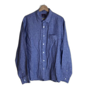 Untuckit mens 100% linen blue wrinkle resistant long sleeve button down shirt XL